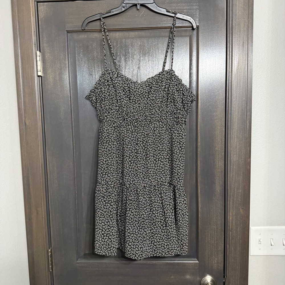 Madewell Floral Sweetheart Mini Dress Black White Smocked Back NK475 Size 14 NEW